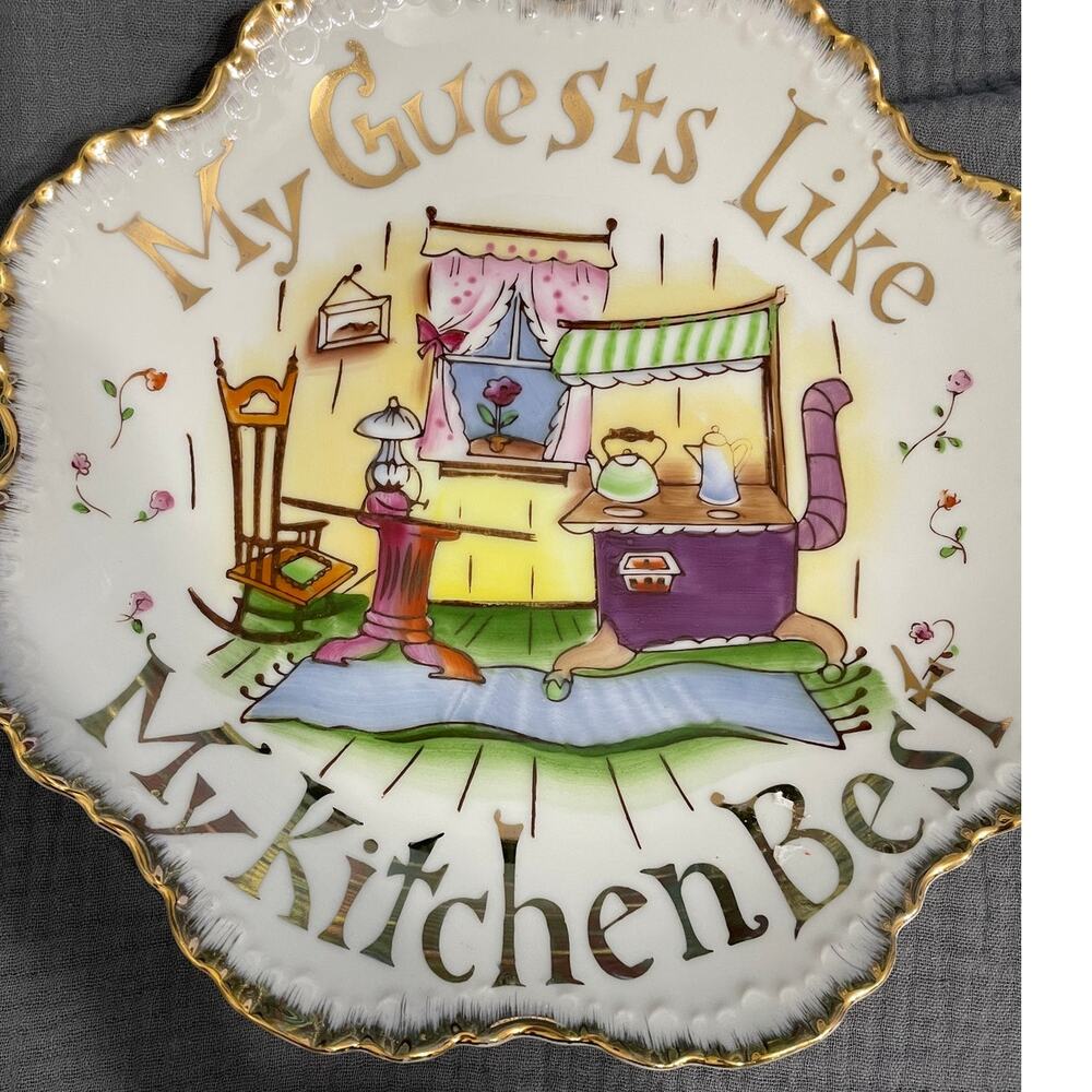 Vtg 1956 Lefton China Guests Like Kitchen Best Plate w Gold & Crown Mark #60329